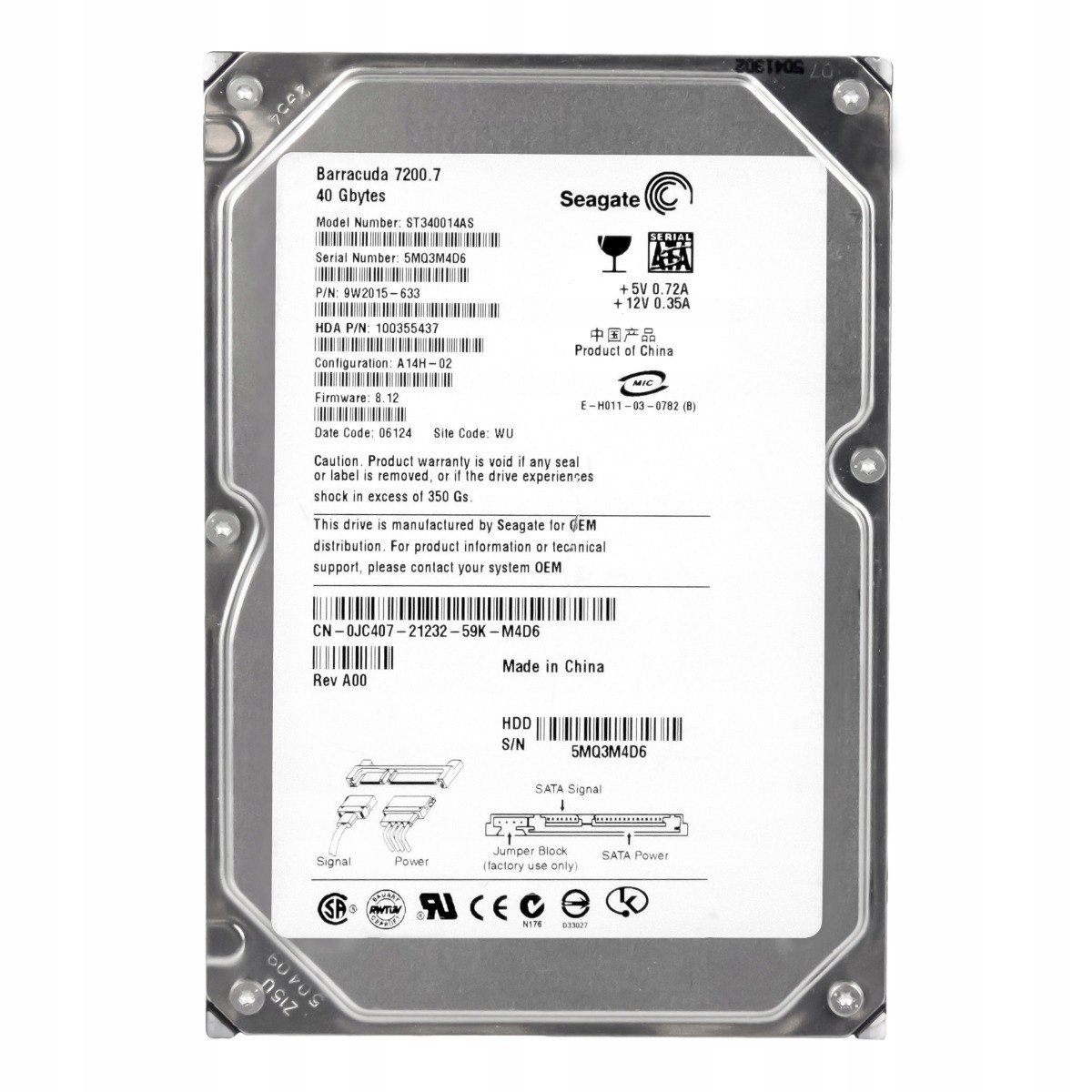 Dell 0JC407 40GB 7.2K 2MB Sata 3.5'' ST340014AS