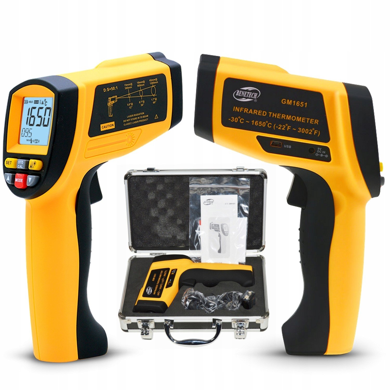 Pyrometr Bezkontaktní Laserový Teploměr +1650° Usb