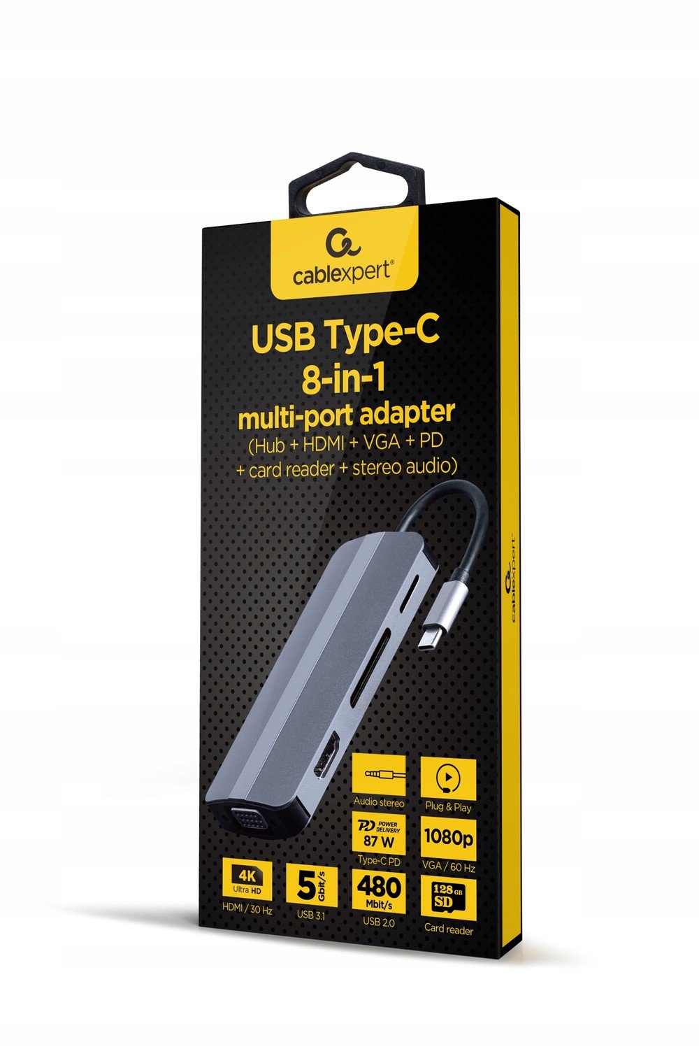 Gembird A-CM-COMBO8-02 Adaptér Usb typu C 8v1 Hub3