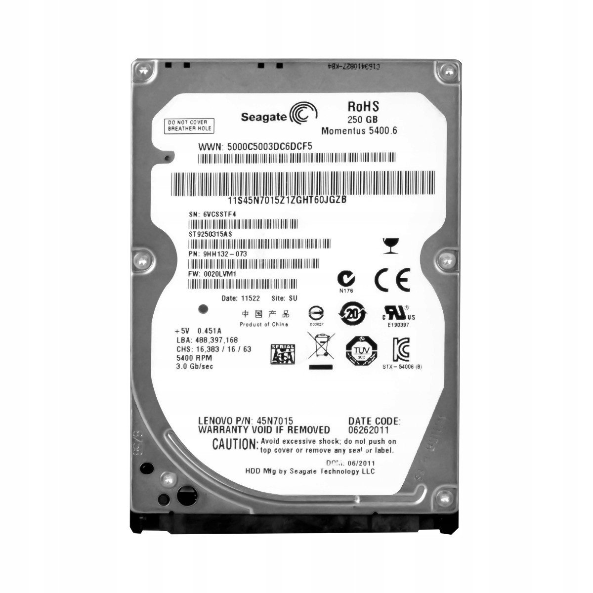 Seagate 250GB 5.4k 8MB Sata II 2.5'' ST9250315AS
