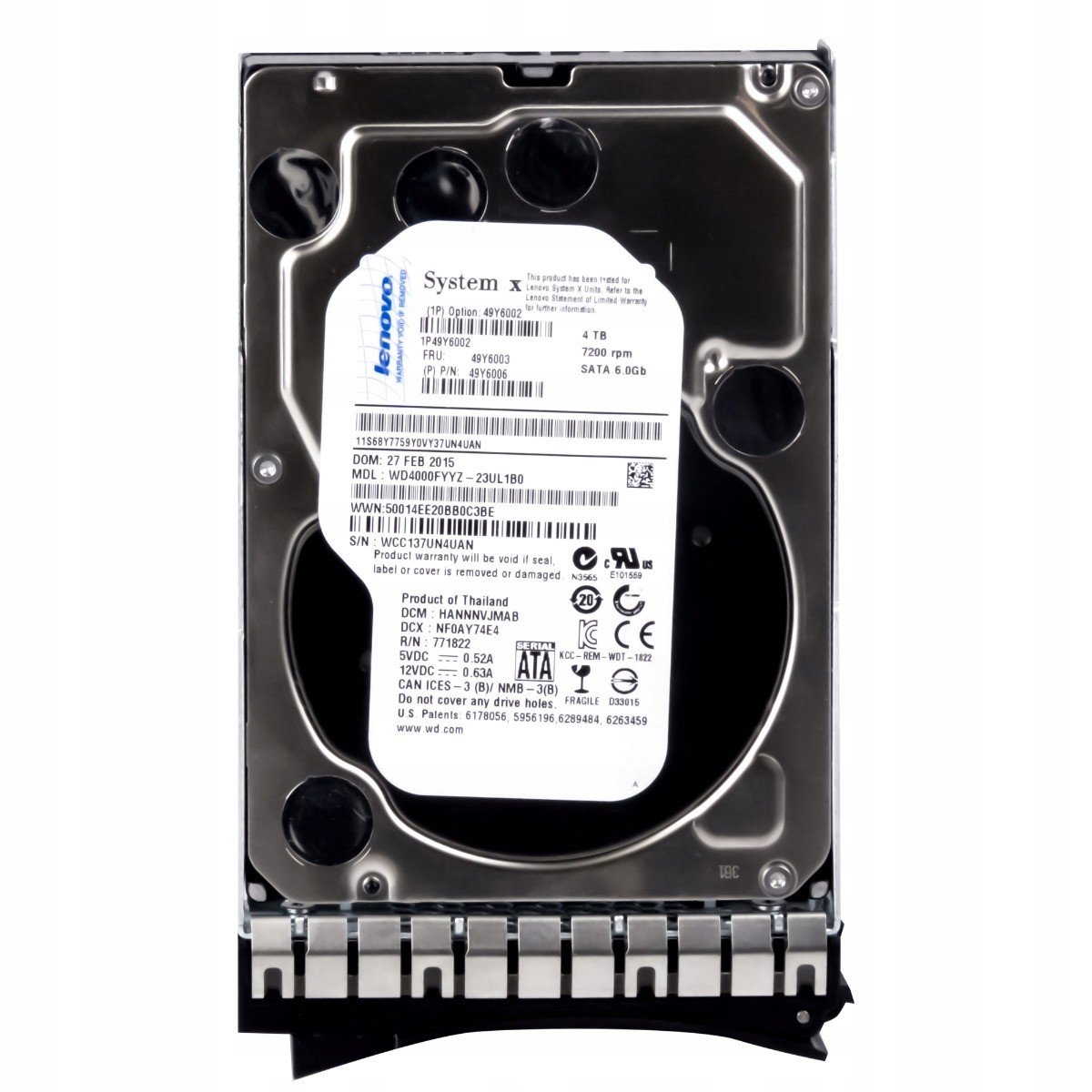 Ibm 49Y6003 49Y6006 4TB 7.2K Sata III WD4000FYYZ