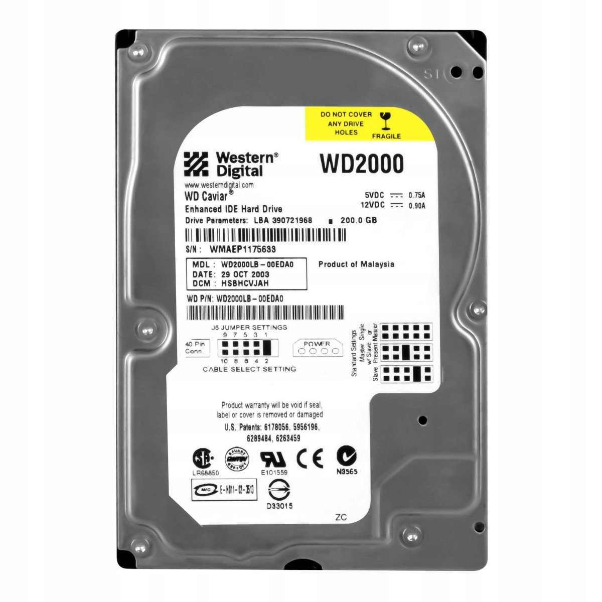 Wd Caviar 200GB 7,2K 2MB Ata 3,5'' WD2000LB-00EDA0