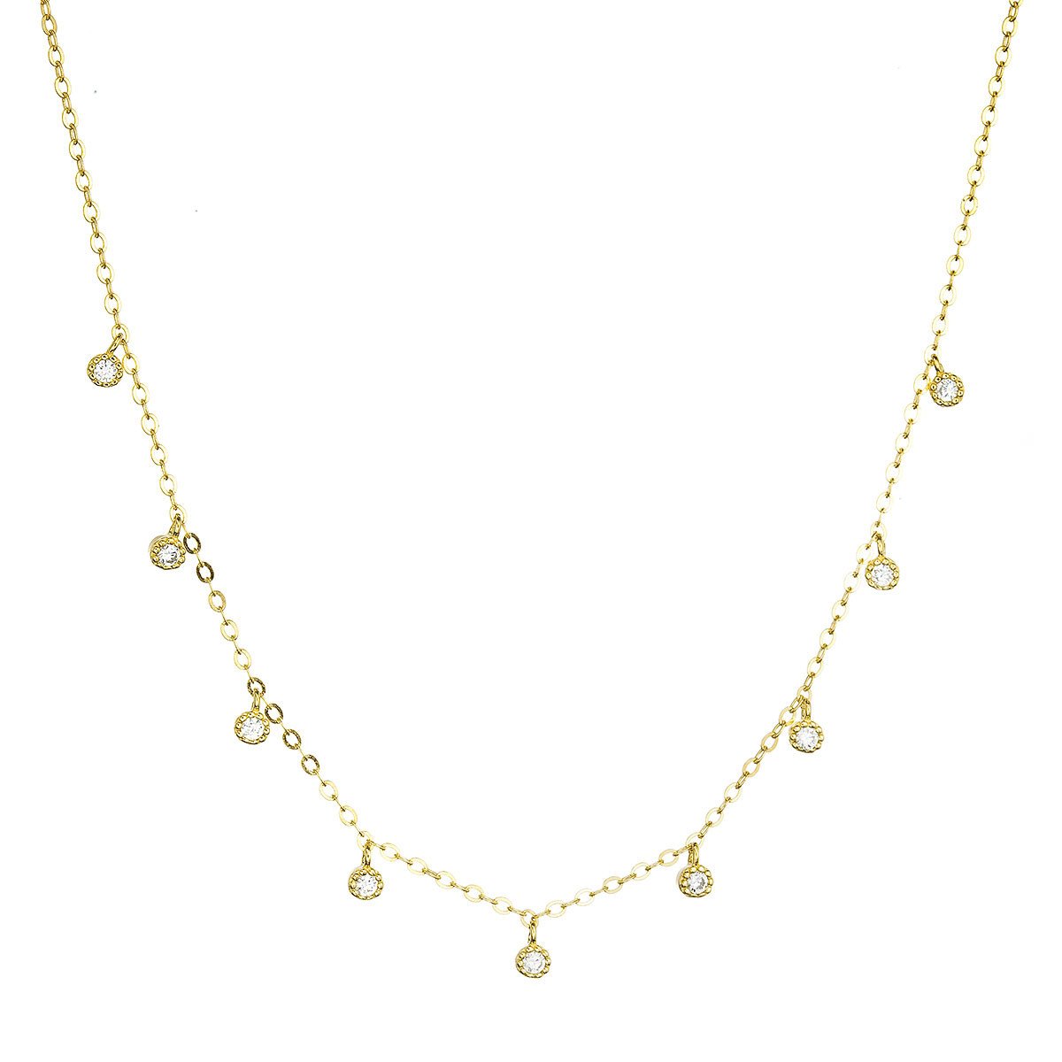 Evolution Group Pozlacený stříbrný náhrdelník s 9 malými kulatými zirkónky 12056.1. crystal Au plating