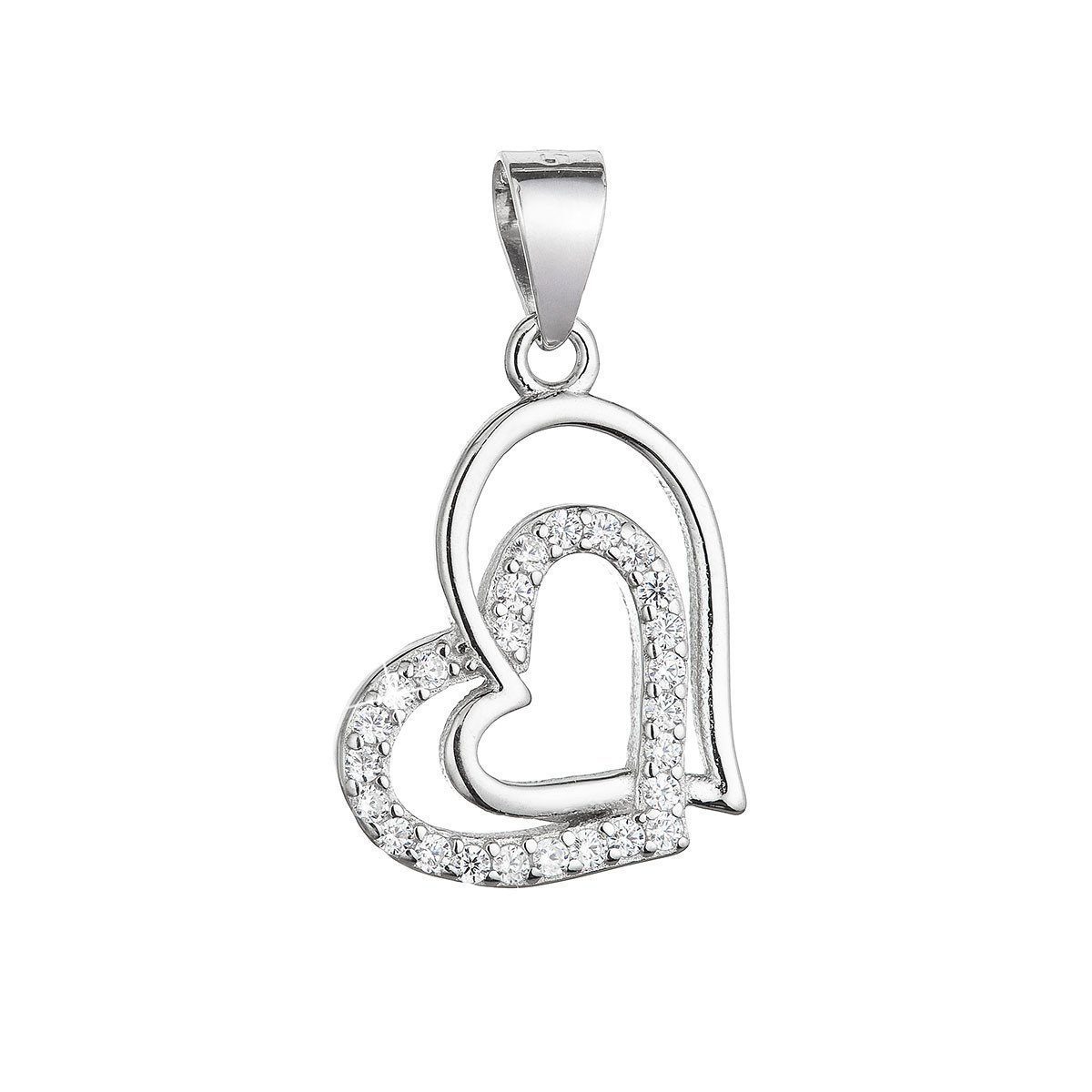 Evolution Group Stříbrný přívěsek propletená srdce se zirkony 14015.1