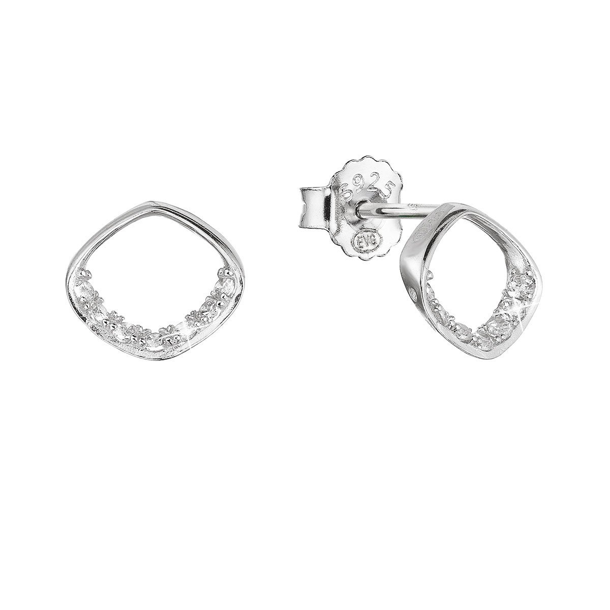 Evolution Group Stříbrné náušnice pecky kosočtverec se zirkony 11424.1