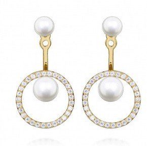 Silver Cat Slušivé pozlacené náušnice se zirkony a perlou SC502