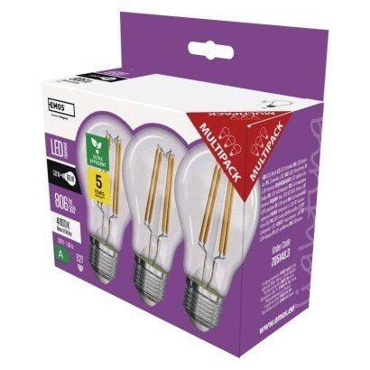 LED žárovka Filament A60 / E27 / 3,8 W (60 W) / 806 lm / neutrální bílá (3 ks)