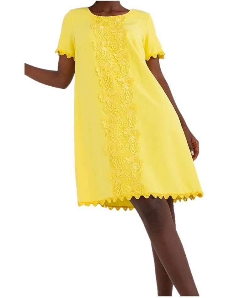 žluté mini šaty s krajkou