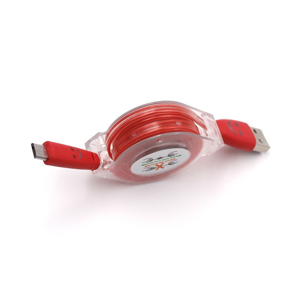 Svítící samonavíjecí kabel Micro USB - Červený