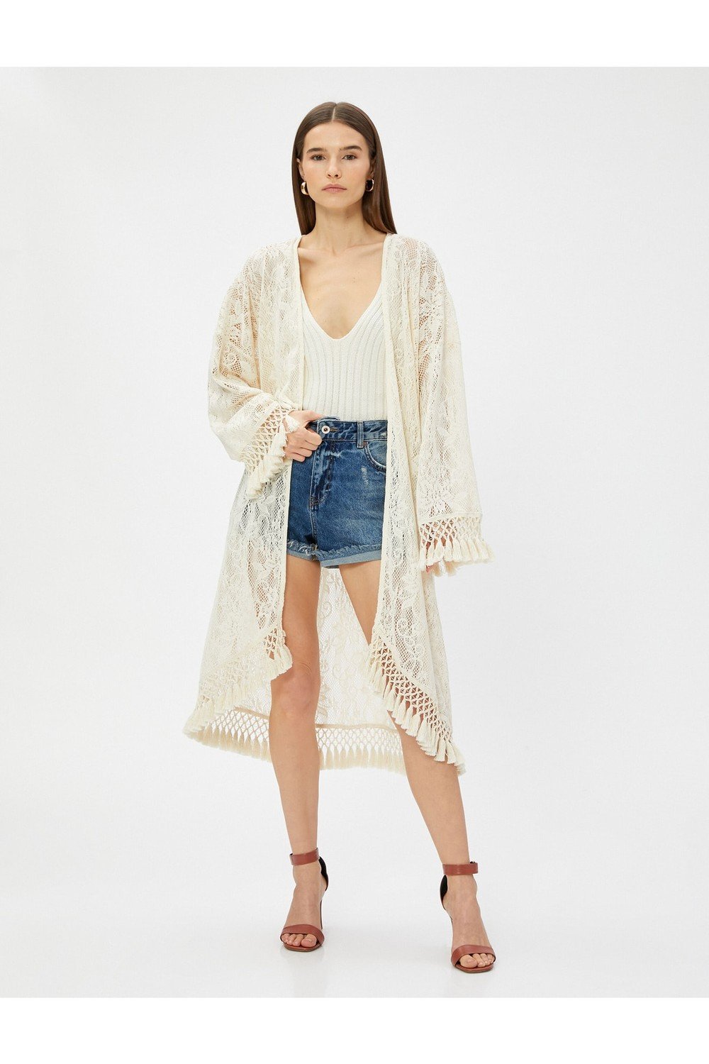 Koton Lace Cardigan Tasseled Relax Fit