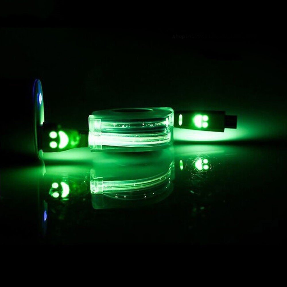 Svítící samonavíjecí kabel Micro USB - Zelený