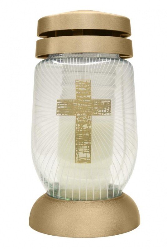 BOLSIUS Hřbitovní sklo 23cm svíčka vklad  KŘÍŽ zlatá