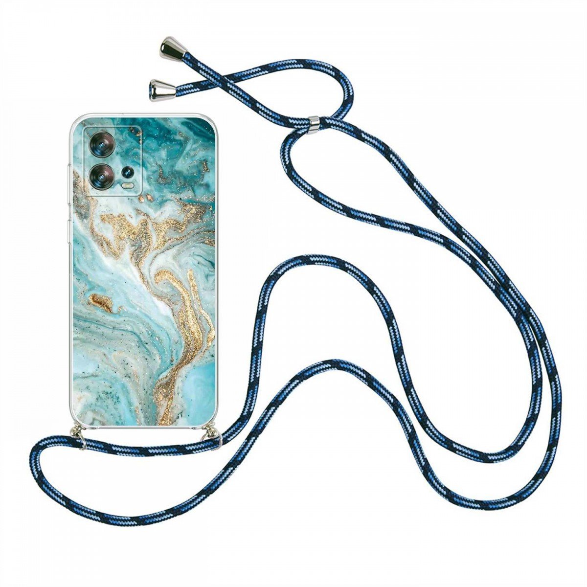 Kryt TopQ Motorola Edge 30 Fusion Marble tyrkysový se šňůrkou 98547