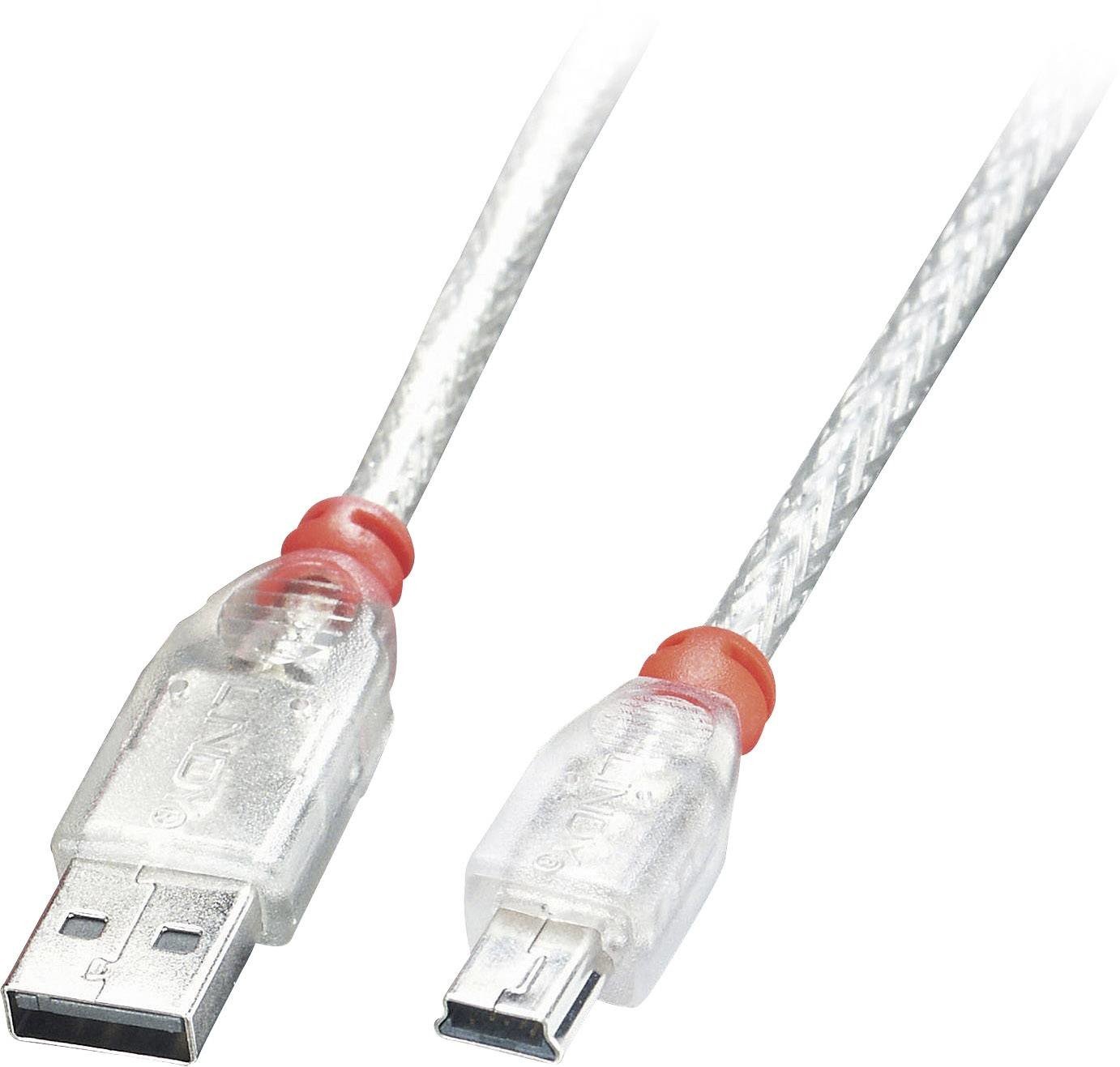 LINDY USB kabel USB 2.0 USB-A zástrčka, USB Mini-B zástrčka 0.50 m transparentní 41781