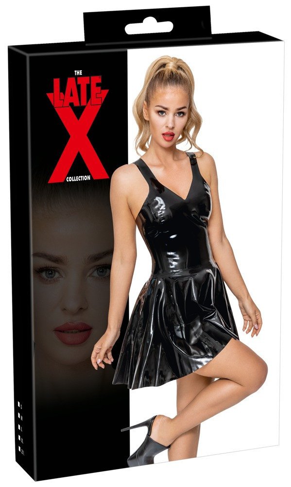 LATEX - mini šaty s volánovou sukní (černé)