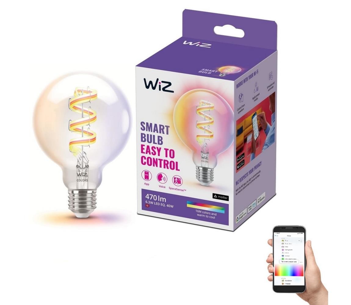 WiZ LED RGBW Stmívatelná žárovka G95 E27/6,3W/230V 2200-6500K Wi-Fi - WiZ