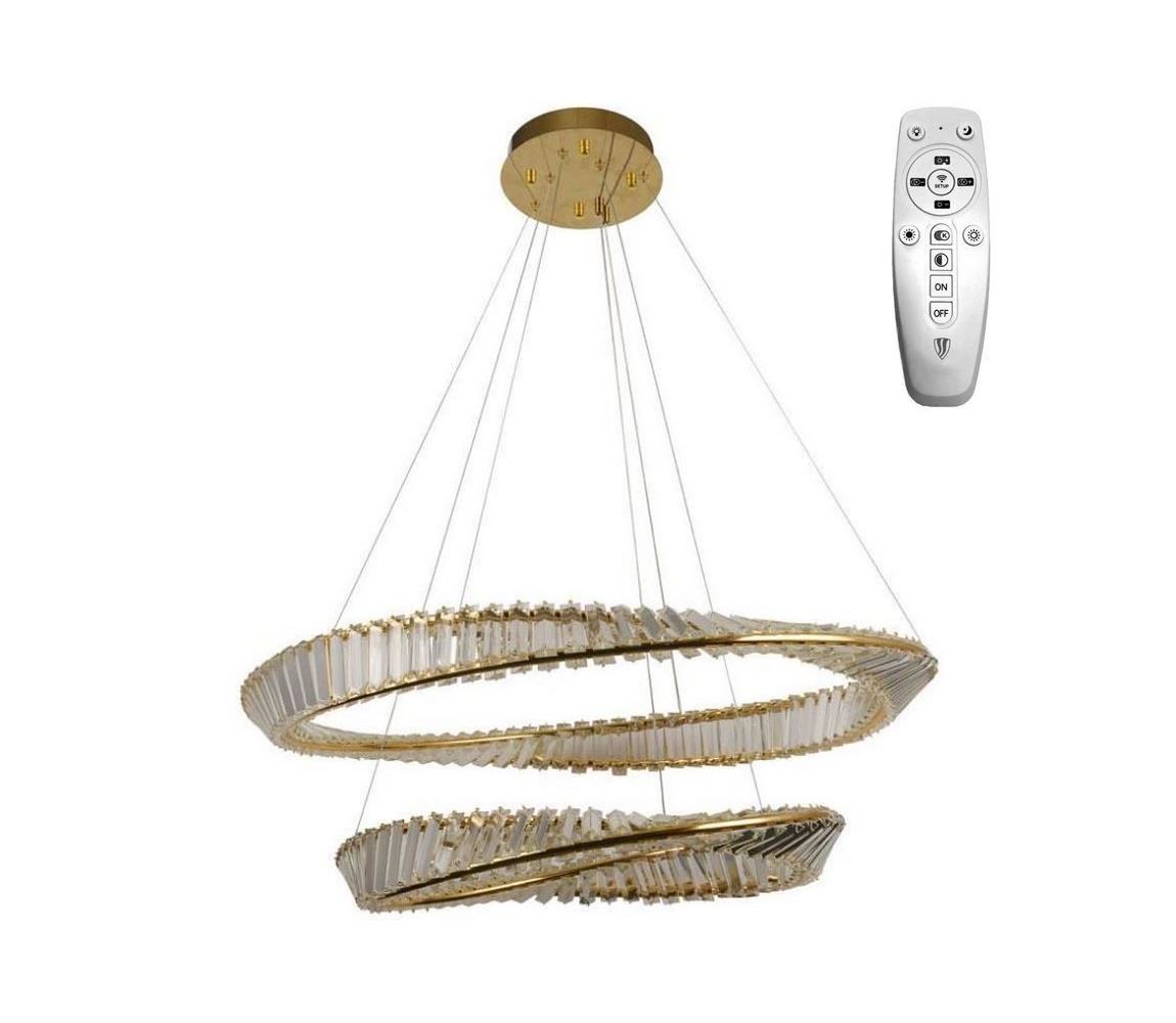 LED Stmívatelný lustr na lanku LED/90W/230V 3000-6500K zlatá/chrom + DO