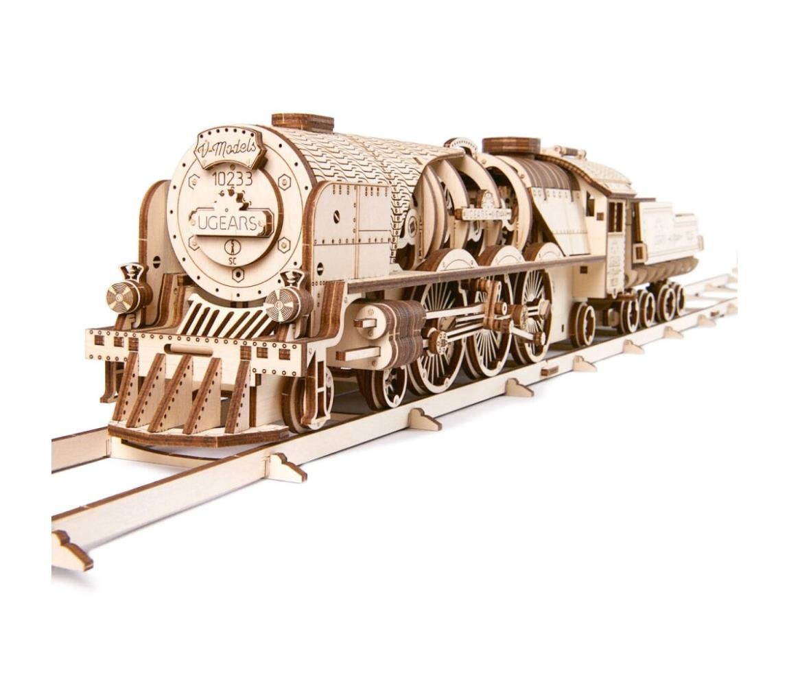 Ugears Ugears - 3D dřevěné mechanické puzzle V-Express parní lokomotiva s tendrem