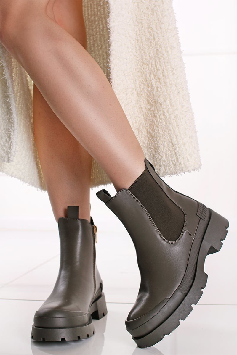 Tmavě zelené kotníkové chelsea kozačky 141535