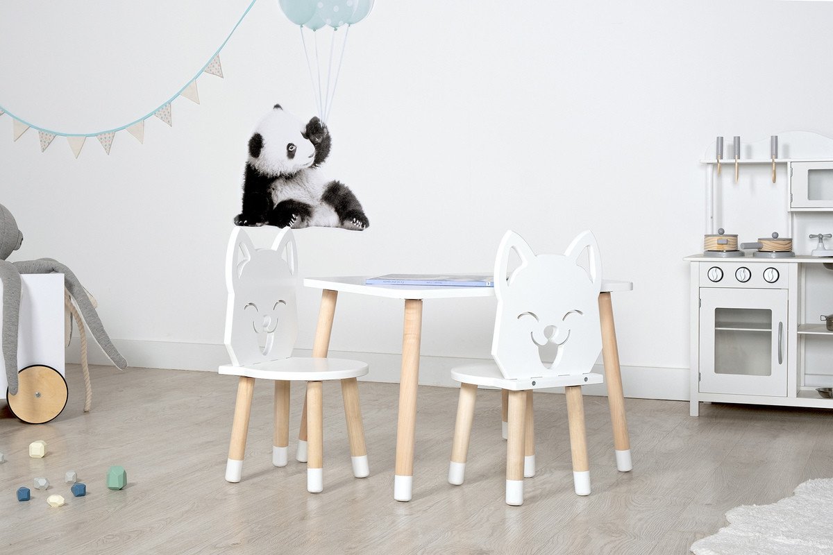 Dětský stůl s židlemi - Liška - bílý Kids table set - fox set - 1x stůl + 2x židle