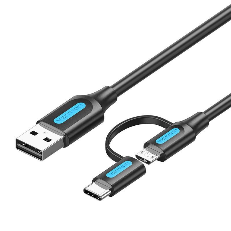 USB 2v1 USB 2.0 na USB-C/Micro-B USB kabel Vention CQDBF, 1m (černý)