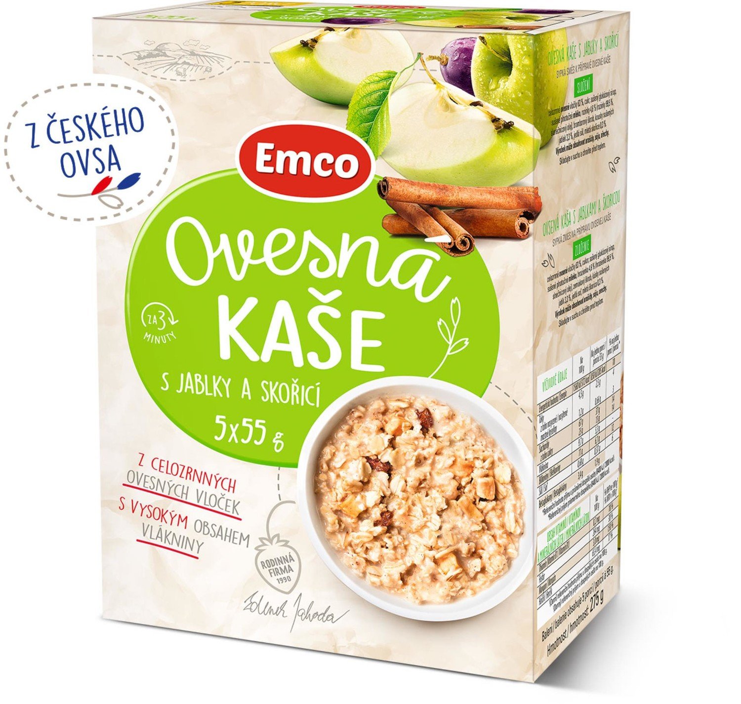 Ovesná kaše Emco s jablky a skořicí, 5x 55 g