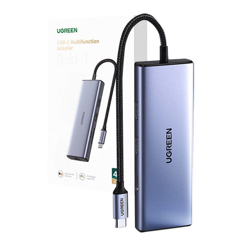 Rozbočovač UGREEN 9v1 CM490 USB-C, 2x USB-A 3.0, USB-A 2.0, 2x HDMI 4K/60Hz, SD/TF, adaptér RJ45