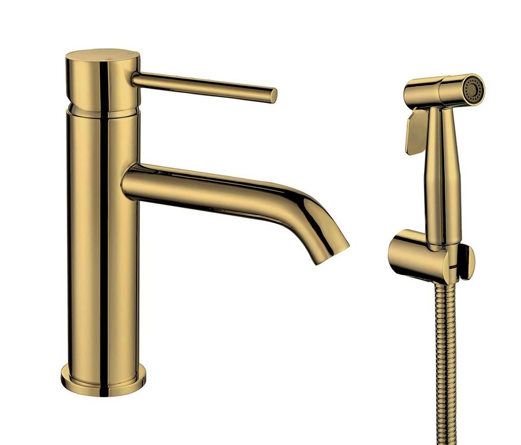Sapho RHAPSODY stojánková umyvadlová baterie s bidetovou sprchou, zlato mat