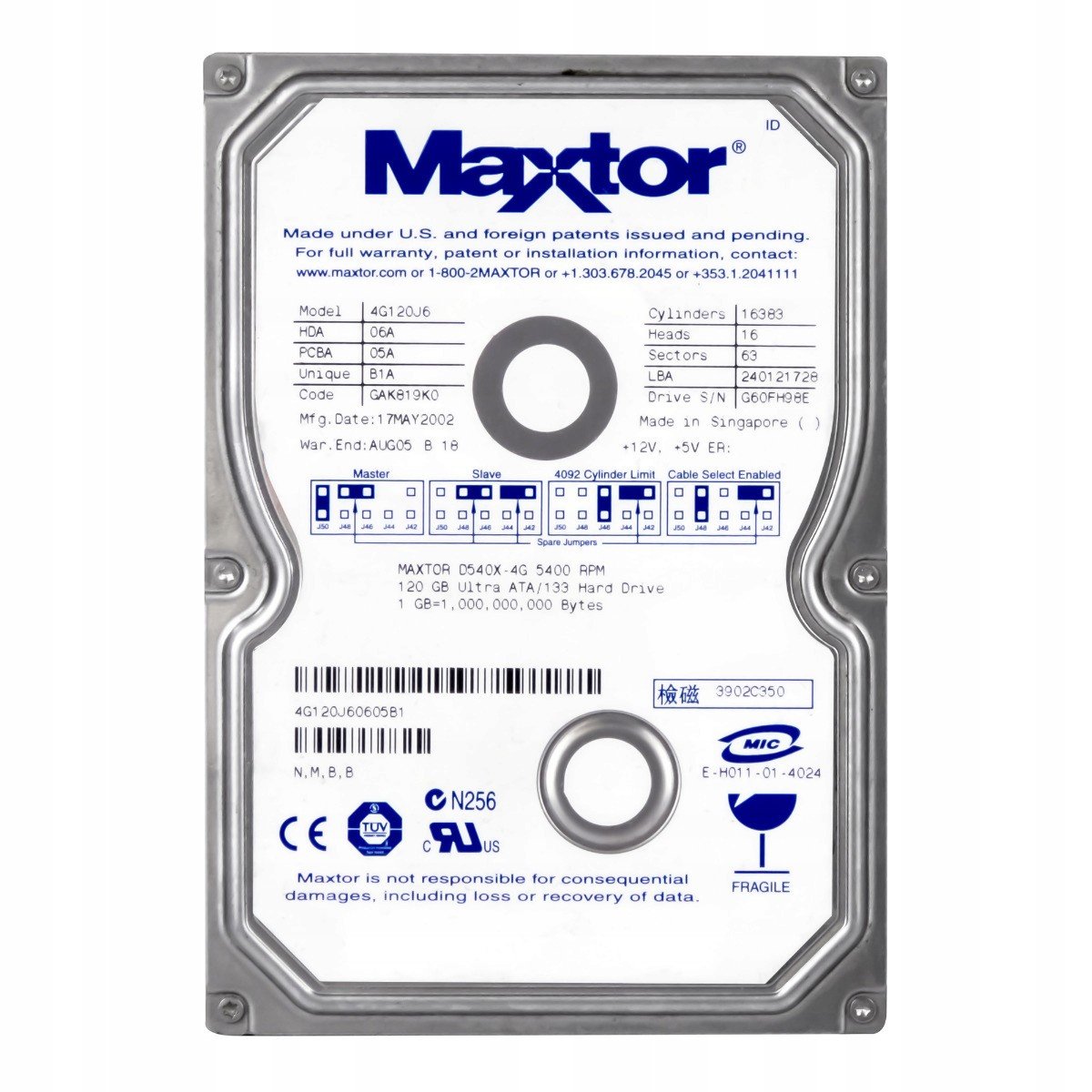 Maxtor DiamondMax 120GB 5.4K 2MB Ata 3.5'' 4G120J6