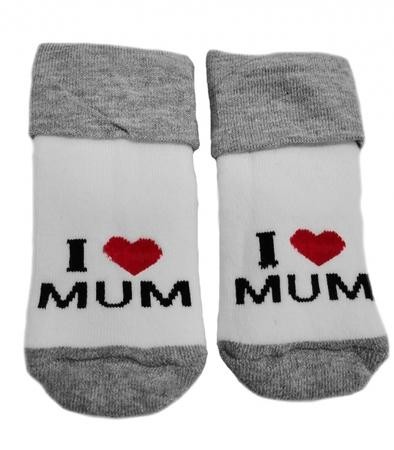 Kojenecké froté bavlněné ponožky I Love Mum, bílo/šedé 80/86 80-86 (12-18m)