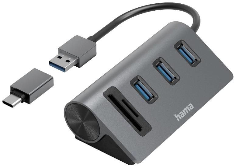 Hama 5 portů USB 3.0 hub se zabudovanou čtečkou SD karet, s konektorem USB C šedá