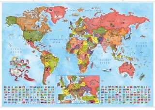 Ilustrovaná mapa států světa pro malé cestovatele (s lištami)