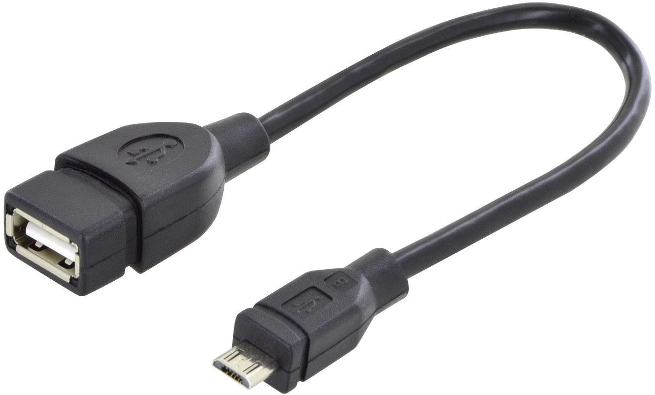 Digitus USB 2.0 kabelový adaptér [1x micro USB 2.0 zástrčka B - 1x USB 2.0 zásuvka A] DB-300309-002-S kulatý, dvoužilový stíněný, s funkcí OTG