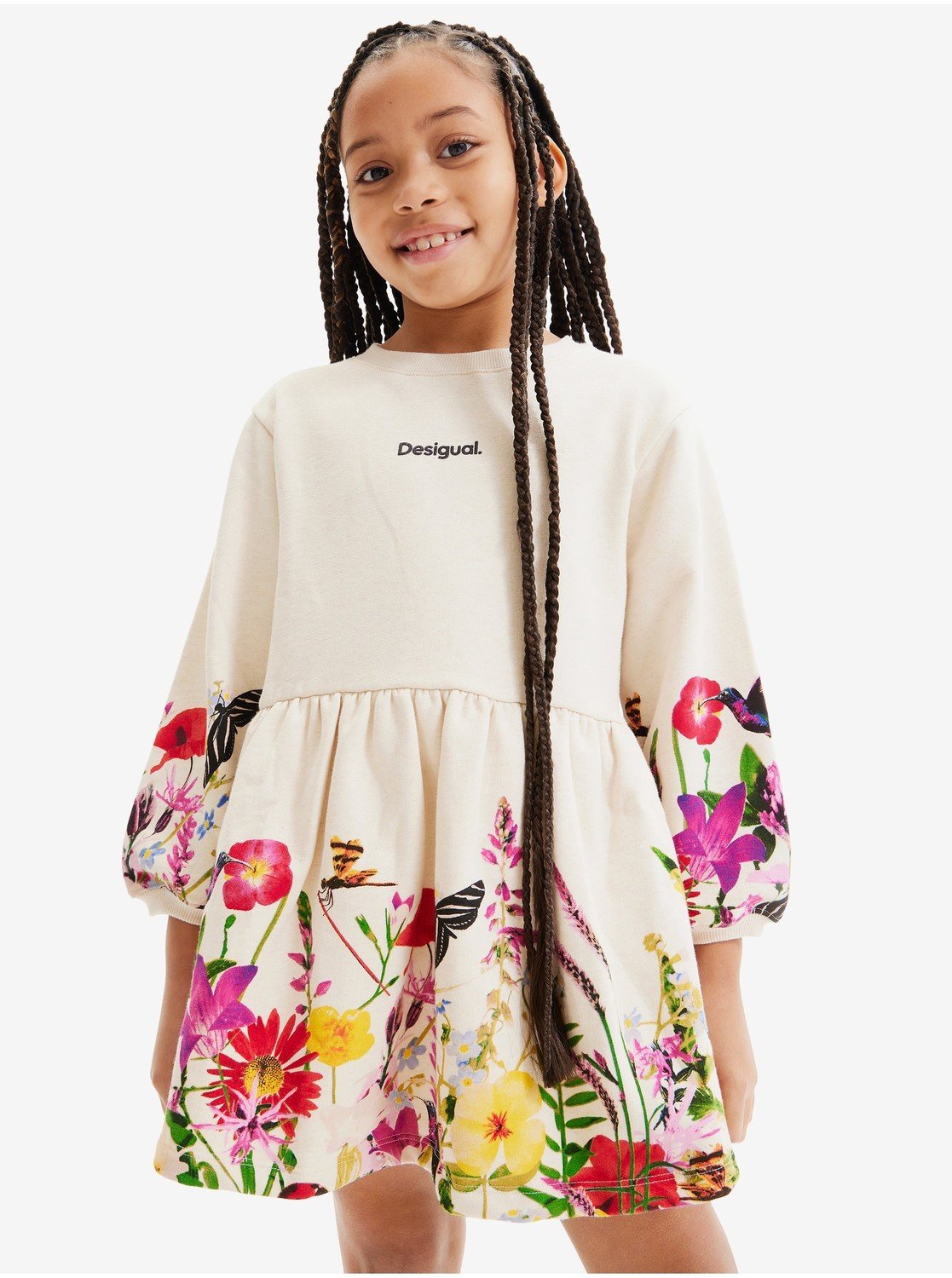Béžové holčičí květované mikinové šaty Desigual Lorena - Holky