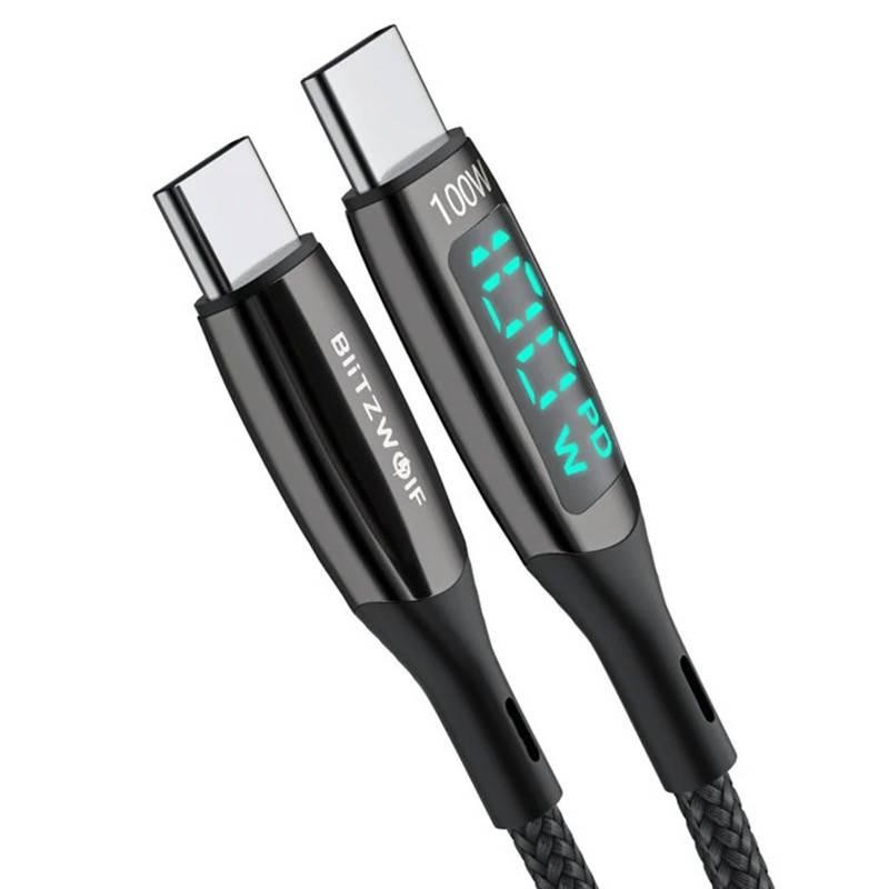 BlitzWolf kabel USB-C na USB-C BW-TC23, s displejem, 100W, 1,8 m (černý)