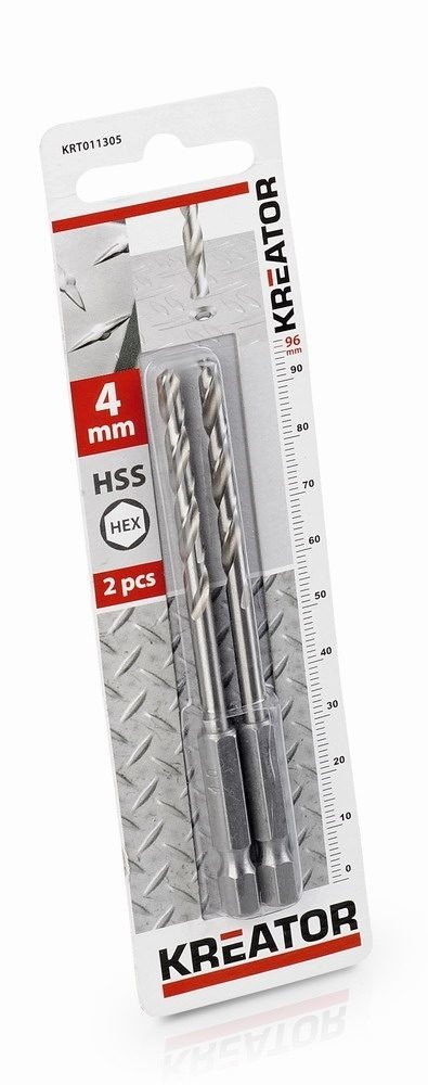 Kreator 2 ks HSS Vrtáků do kovu HEX 4.0 x 96 mm