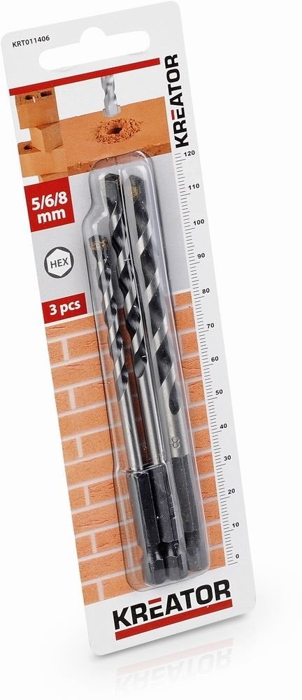 Kreator 3 ks HEX Vrtáků do kamene a zdiva 5-6-8 mm