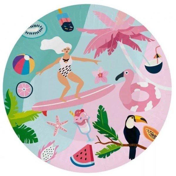 Talířky papírové Summer Let's Party surfing 18 cm 6 ks
