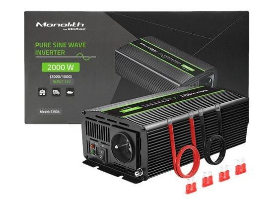 QOLTEC 51934 Pure Sine Wave Inverter Monolith / 1000W / 2000W / 12V to 230V, 51934