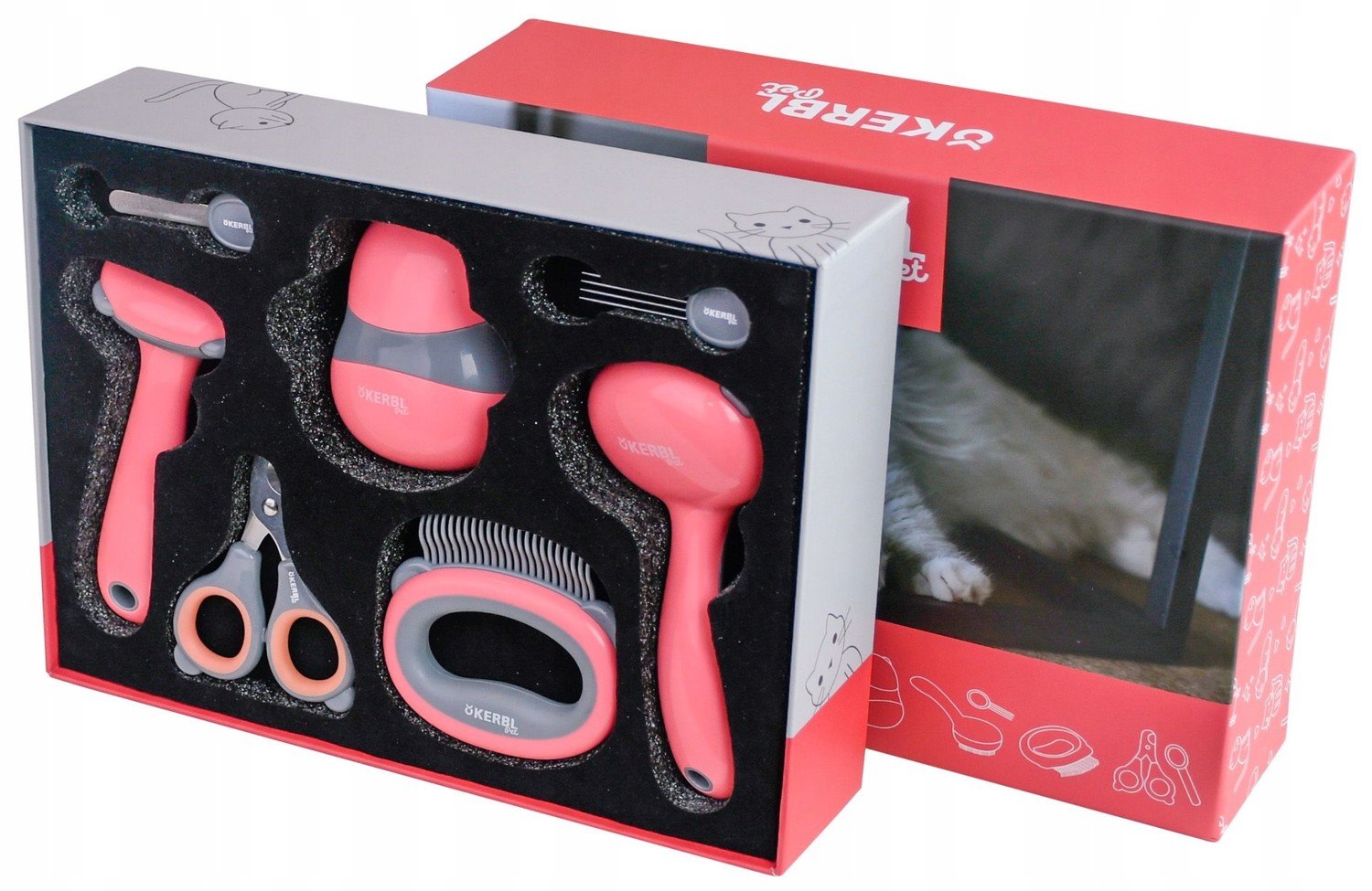 Kerbl Pečující sada 7v1 pro kočku, růžová [