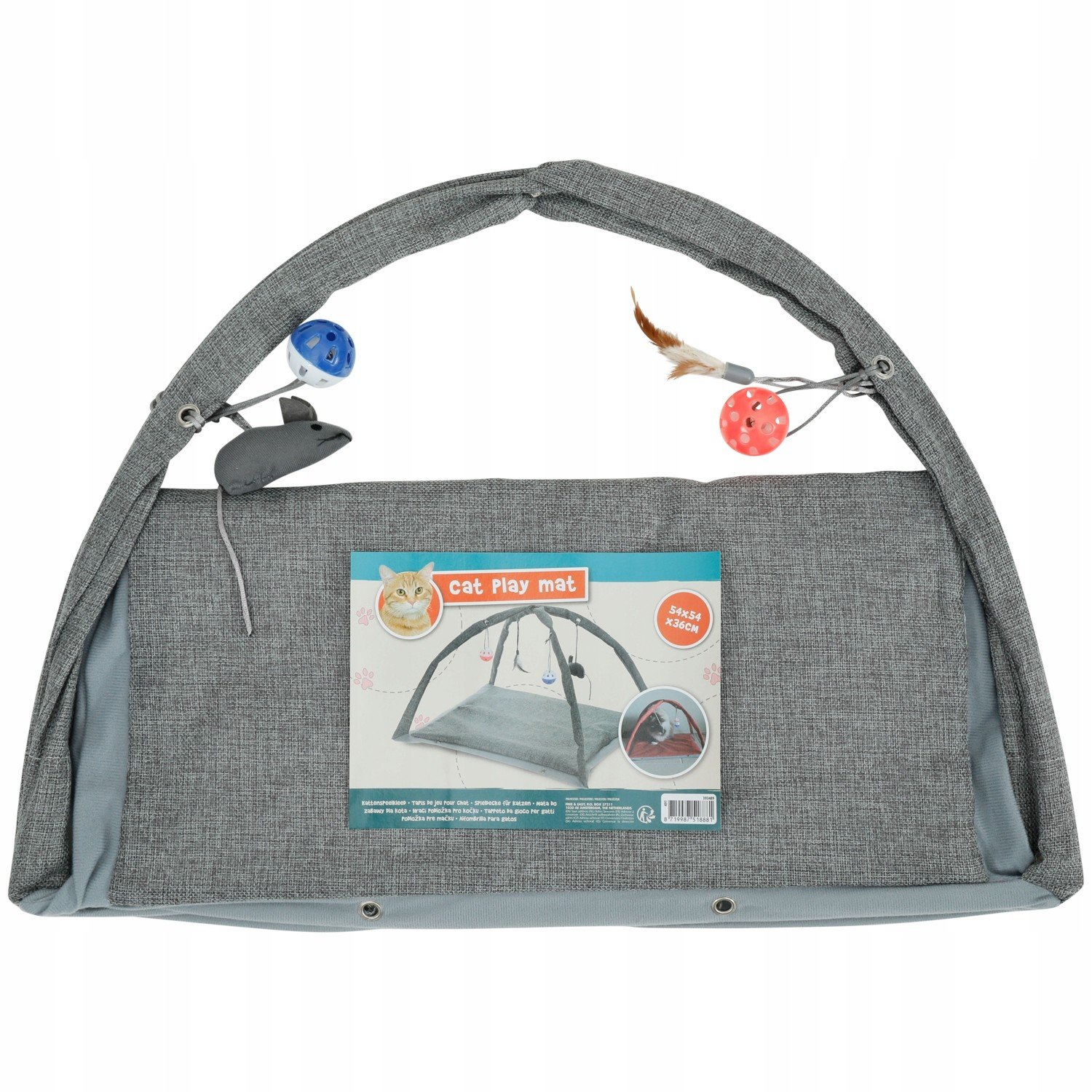 Hrací Podložka Pro Kočky Sada 4 Hraček pelíšek Škrabadlo 54X54X36 CM Šedá