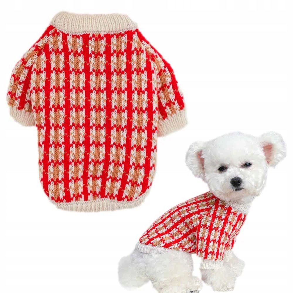 Stylový svetr pro psa v červené kostkované barvě Luca S