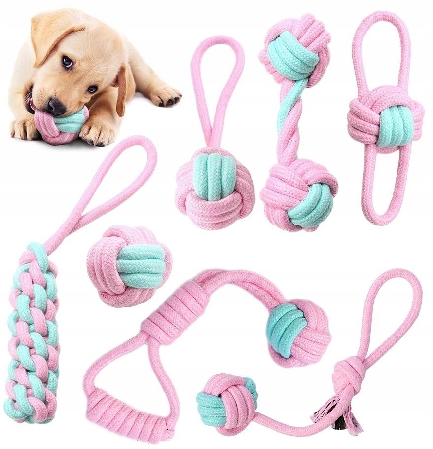 Sada 7 hraček pro psa Pinky šerpy růžové