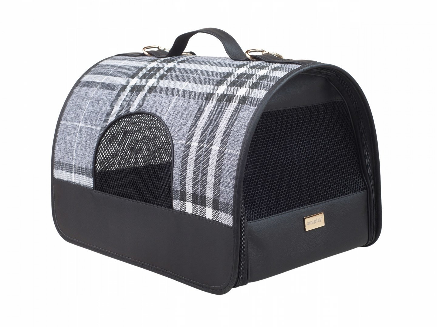 Přepravka Amiplay Kent M černá mřížka kočka pes