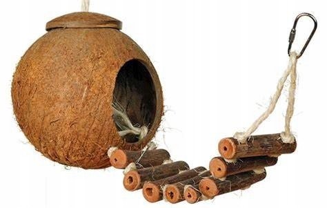 Kokosový domeček žebřík hračka pro papoušky kokos