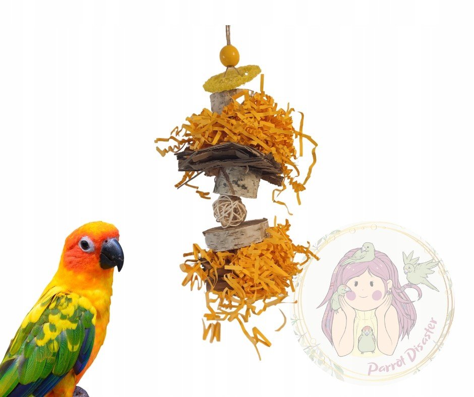 Žluté Kousátko hračka pro střední papoušky Žako