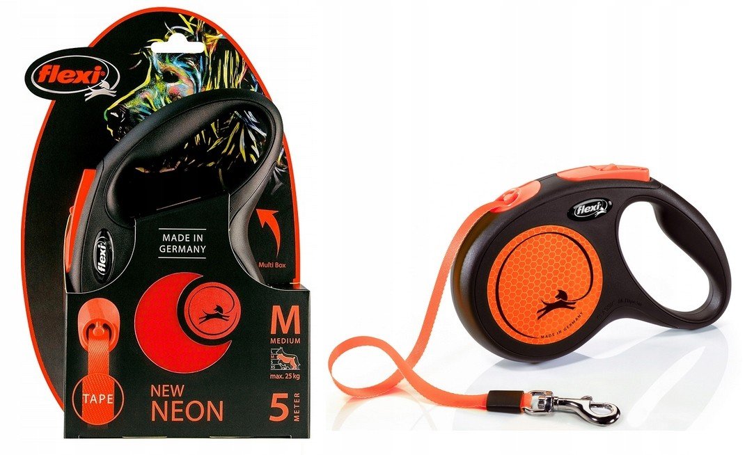 Vodítko M Oranžové Flexi Pro Psa Páska 5M Do 25KG