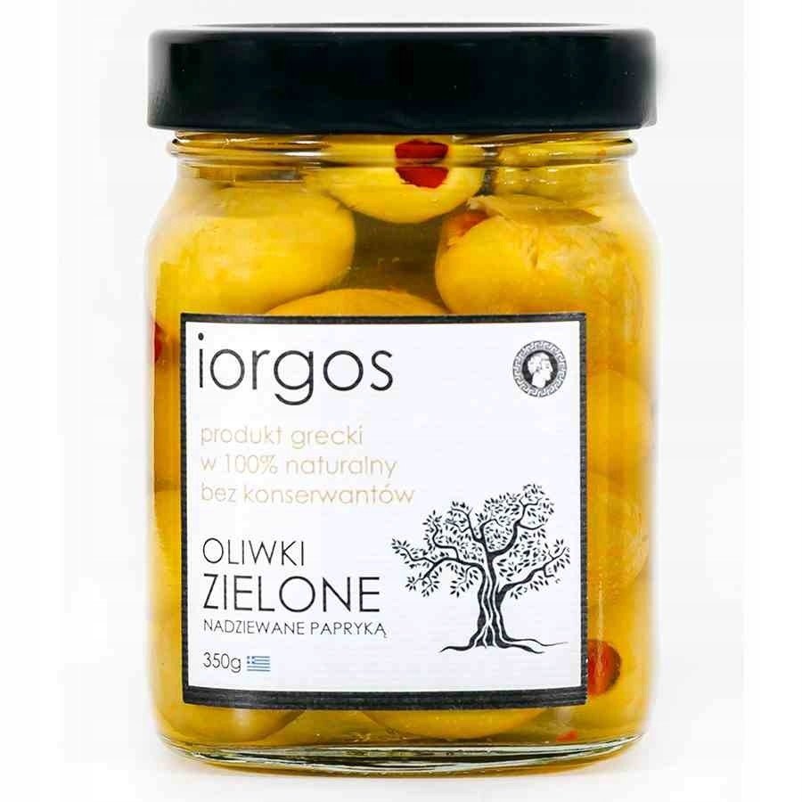 Olivy zelené Premium s paprikou Iorgos, 350g