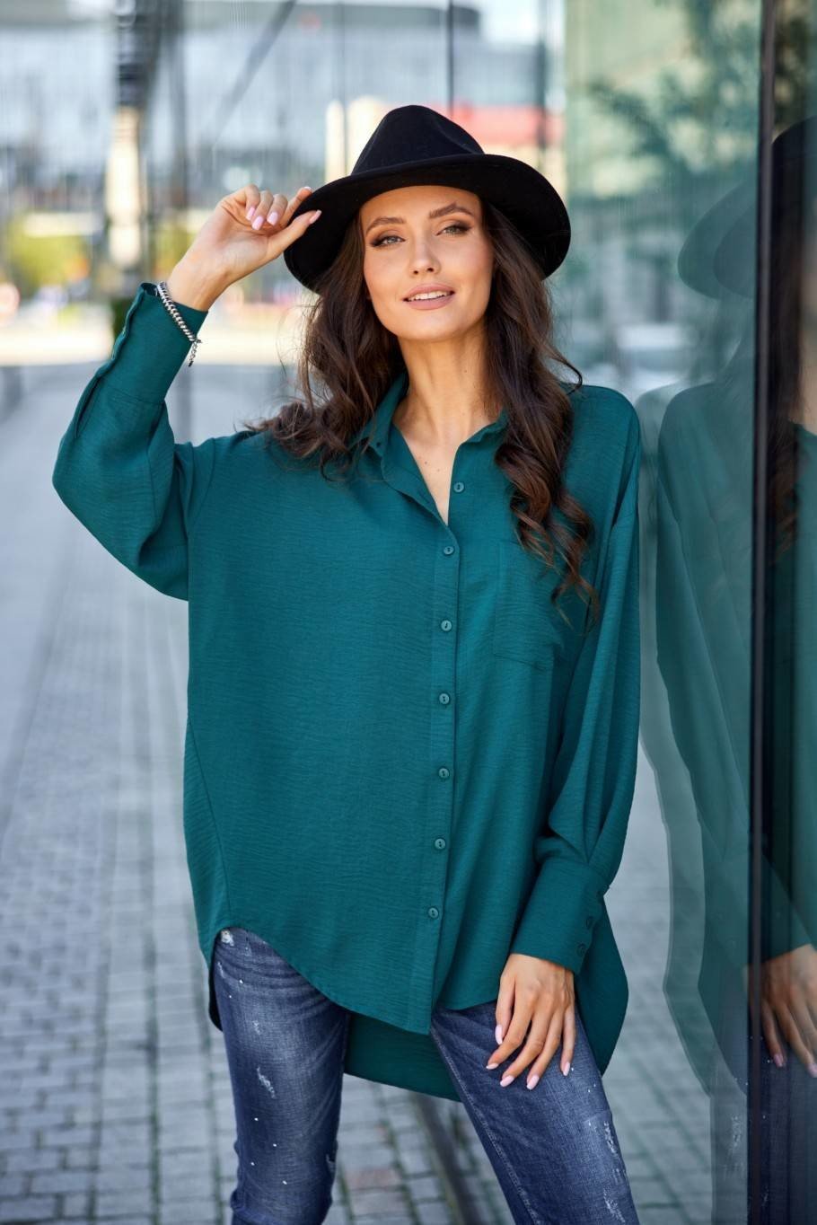 Roco Dámská košile s dlouhým rukávem Olena tmavě zelená Univerzální