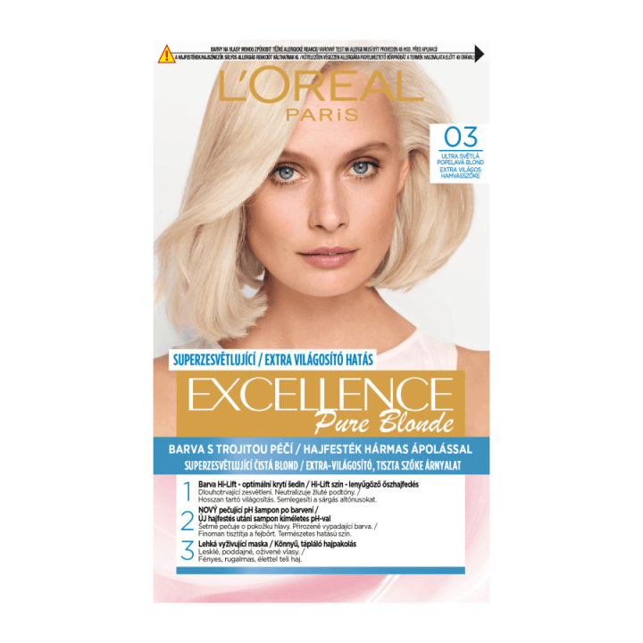 L'Oréal Paris Excellence Créme  permanentní barva na vlasy 03 Ultra světlá popelavá blond, 72+48+12+60 ml